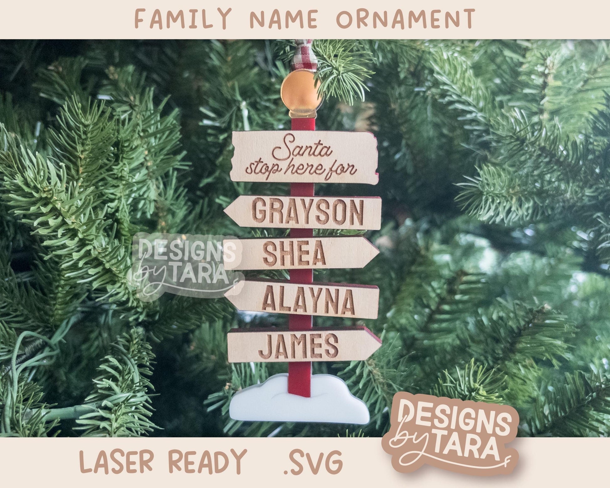 Family Christmas North Pole Names Sign SVG | Laser Cut Holiday Name Tag File | Glowforge xTool DIY Gift 2025 Digital File