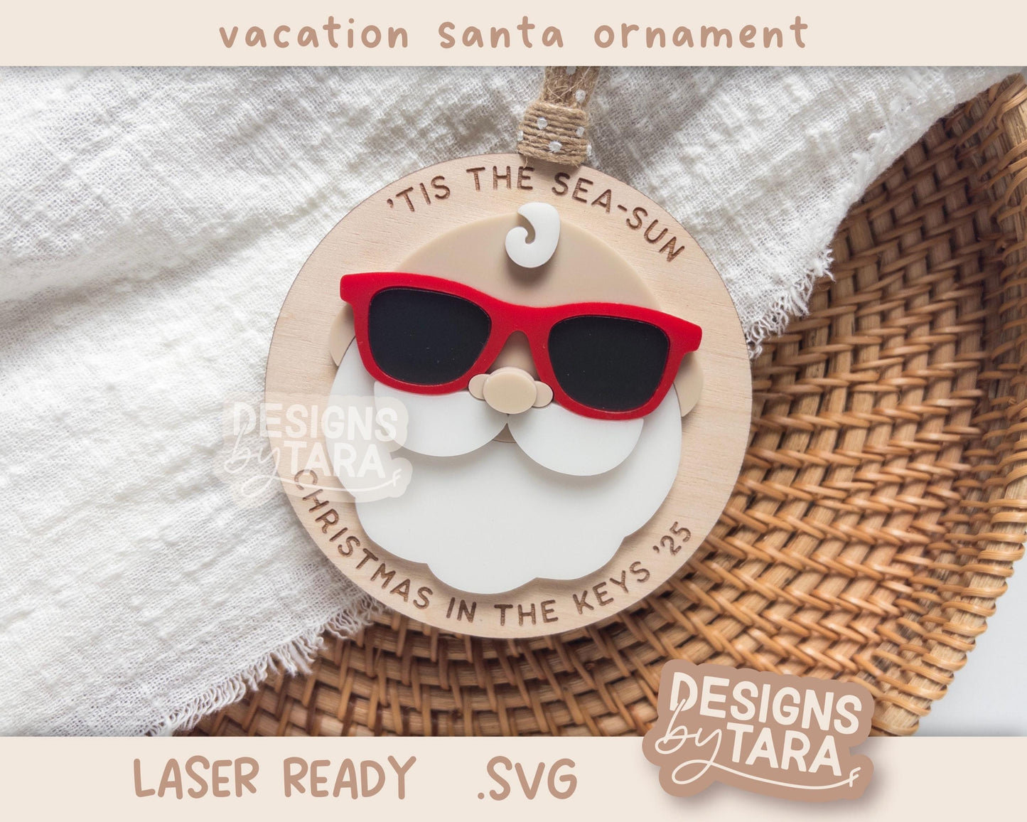 Family Christmas Vacation Ornament Names SVG | Laser Cut Holiday Sunglasses Santa File | Glowforge xTool DIY Gift 2025 Digital File