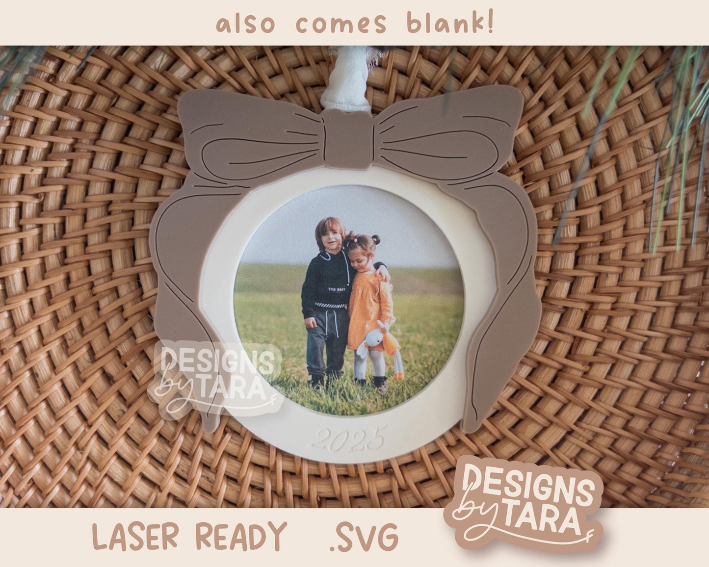 Bow Christmas Frame Ornament SVG | Laser Cut Holiday Name Tag File | Glowforge xTool DIY Gift 2025 Digital File