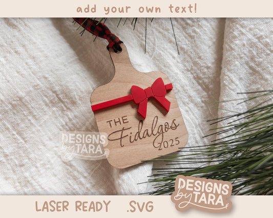 Cutting Board Christmas Ornament SVG | Laser Cut Holiday Name Tag File | Glowforge xTool DIY Gift 2025 Digital File