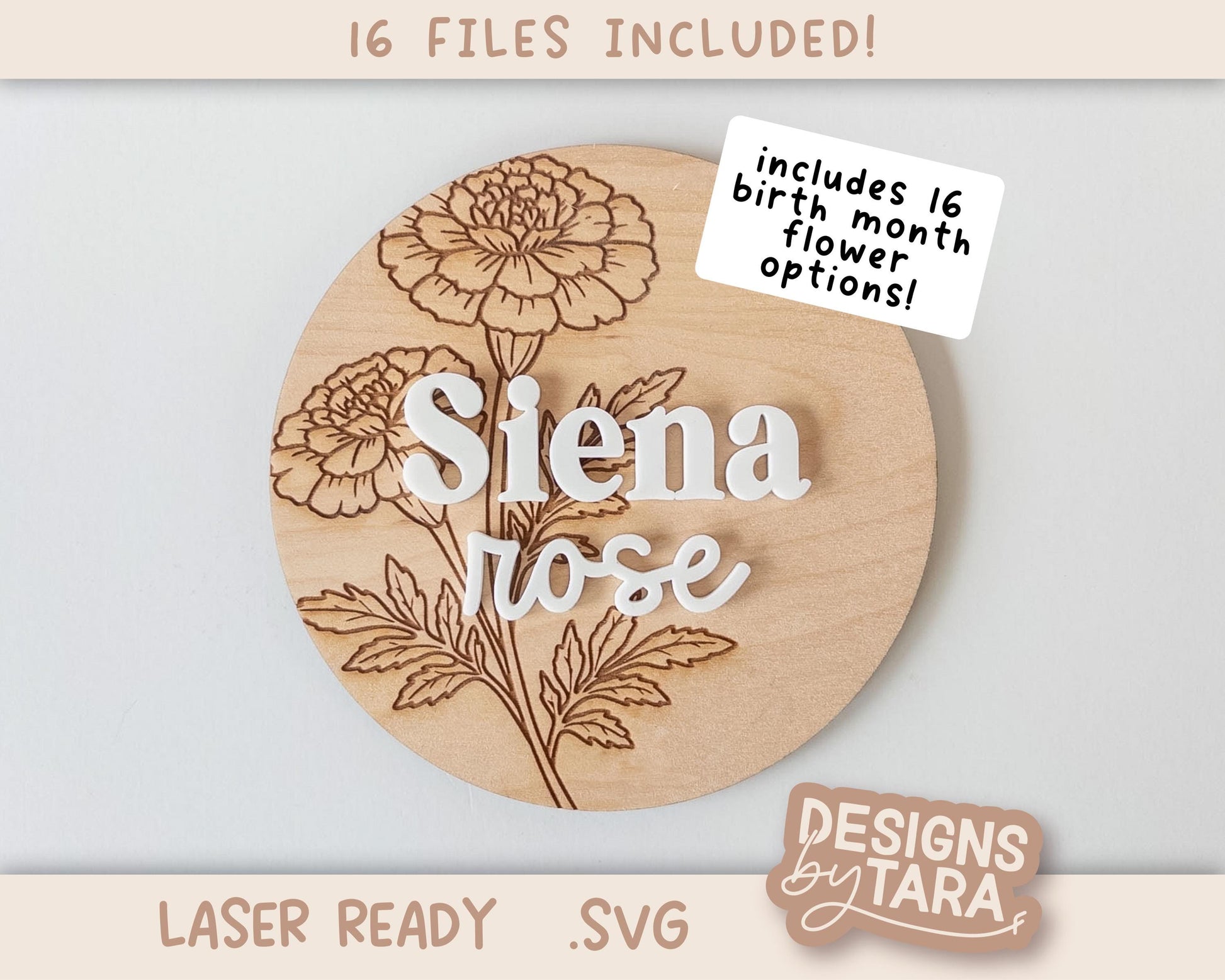 SVG Laser birth month flowers hand drawn newborn name floral sign, glowforge file, laser cut files, glowforge svg, laser file, svg file