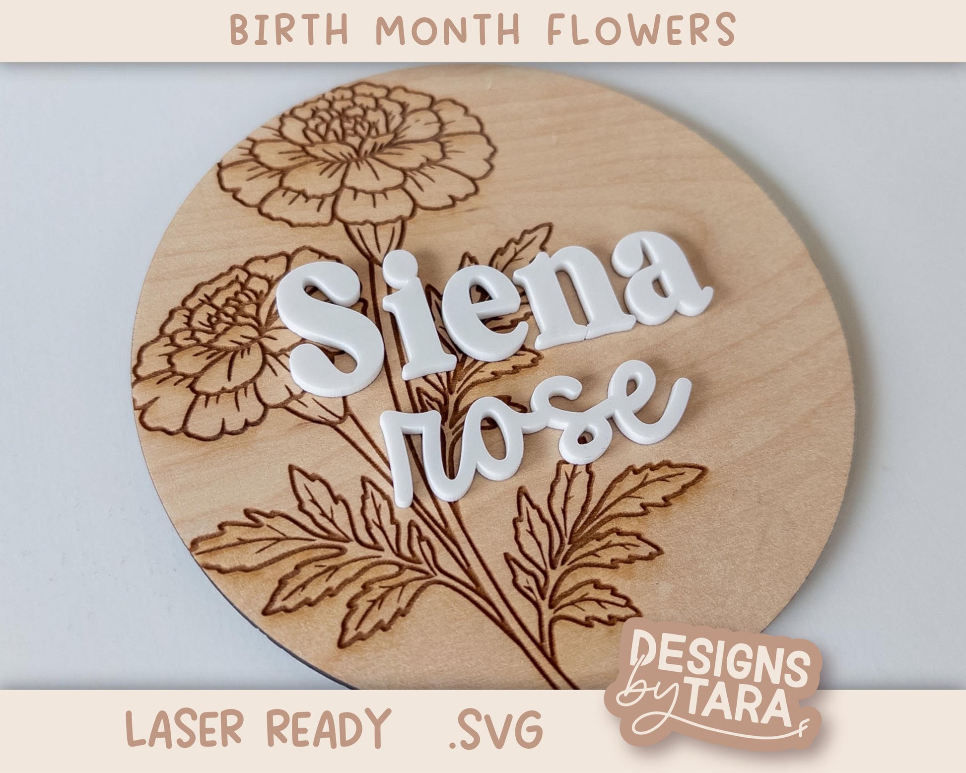SVG Laser birth month flowers hand drawn newborn name floral sign, glowforge file, laser cut files, glowforge svg, laser file, svg file