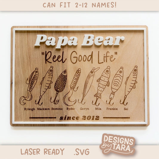 SVG Laser fishing dad grandpa fathers day, best dad ever sign gift for him magnet fridge picture frame file glowforge, laser ready