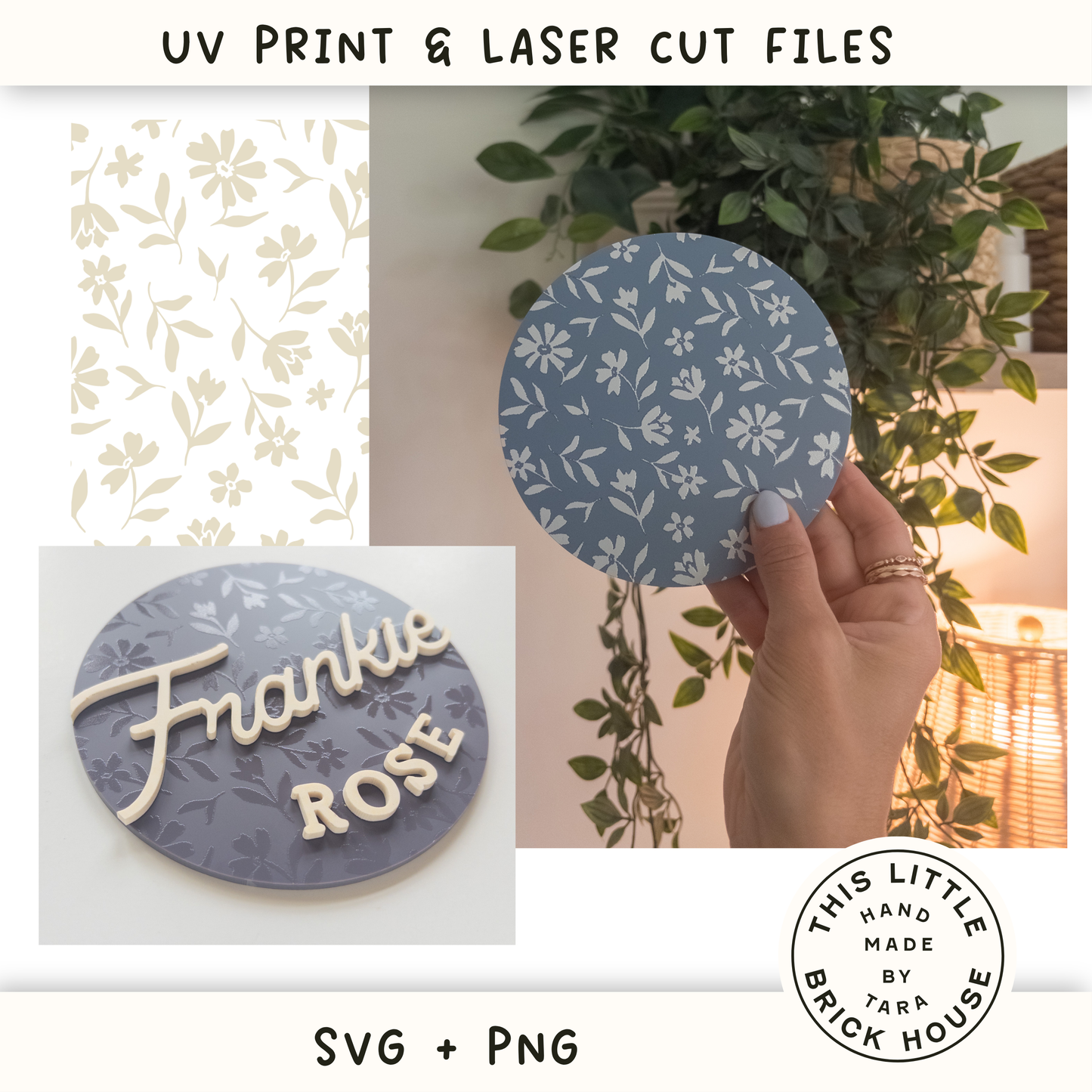 SVG PNG Laser flowers hand drawn newborn name floral sign, glowforge file, laser cut files, glowforge svg, UV printer PNG