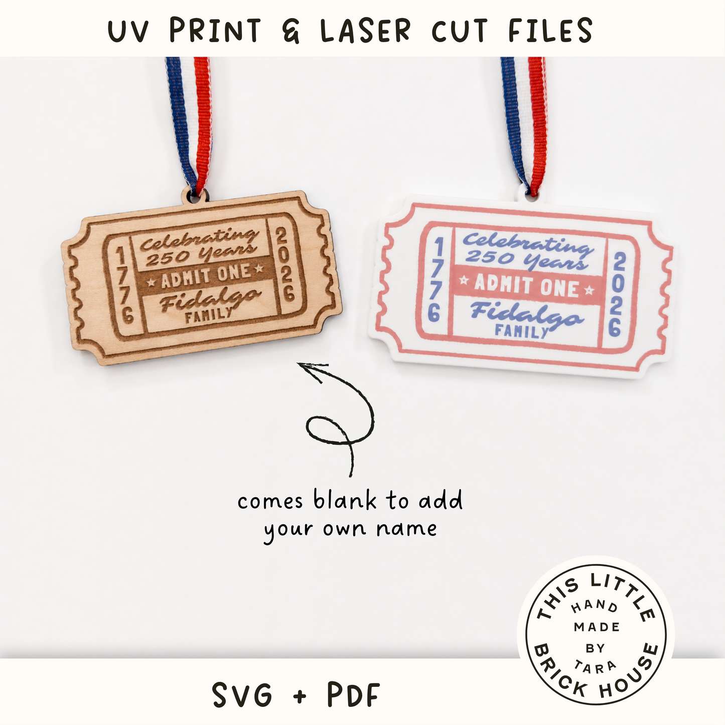 SVG PDF 250th Anniversary America USA Ornament Ticket glowforge file, laser cut files, eufymake svg, UV printer PNG