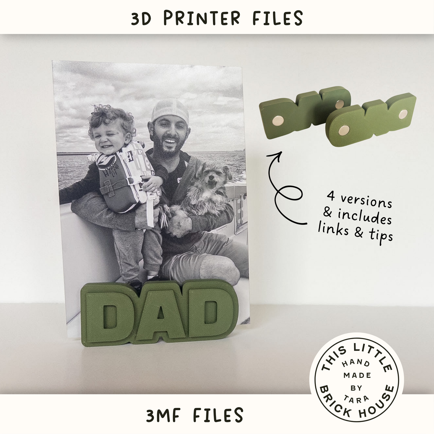 DAD magnetic photo holder | 3D Print Files | 4 magnet sizes