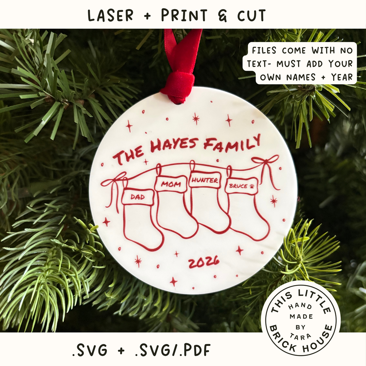 Family Christmas Stockings Ornament SVG | Laser Cut Holiday Name Tag File | Glowforge xTool DIY Gift 2026 Digital File (Copy)